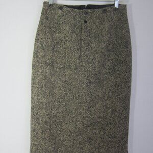 Vtg Rugby Ralph Lauren Women 8 Black Ivory Tweed Wool Pencil Skirt Front Zip 29"
